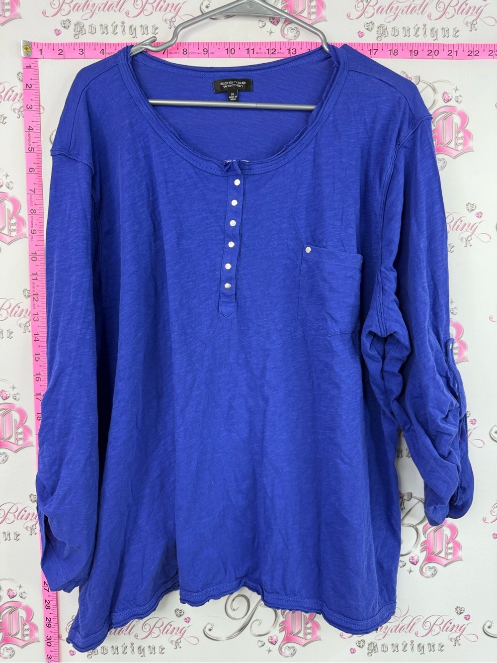 Spense shirt buttons deep Royal Blue Long Sleeve Henley Top